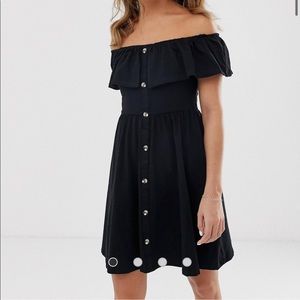 ASOS off shoulder button through sundress in black